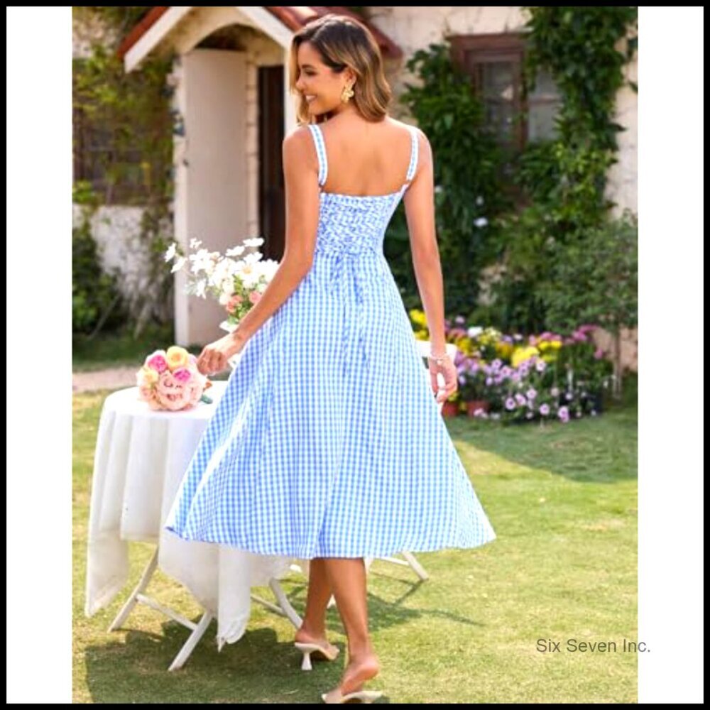 Floral Midi Corset Dress Lace Up A-Line Sundress Wedding Guest Tea Party - Picture 3 of 6